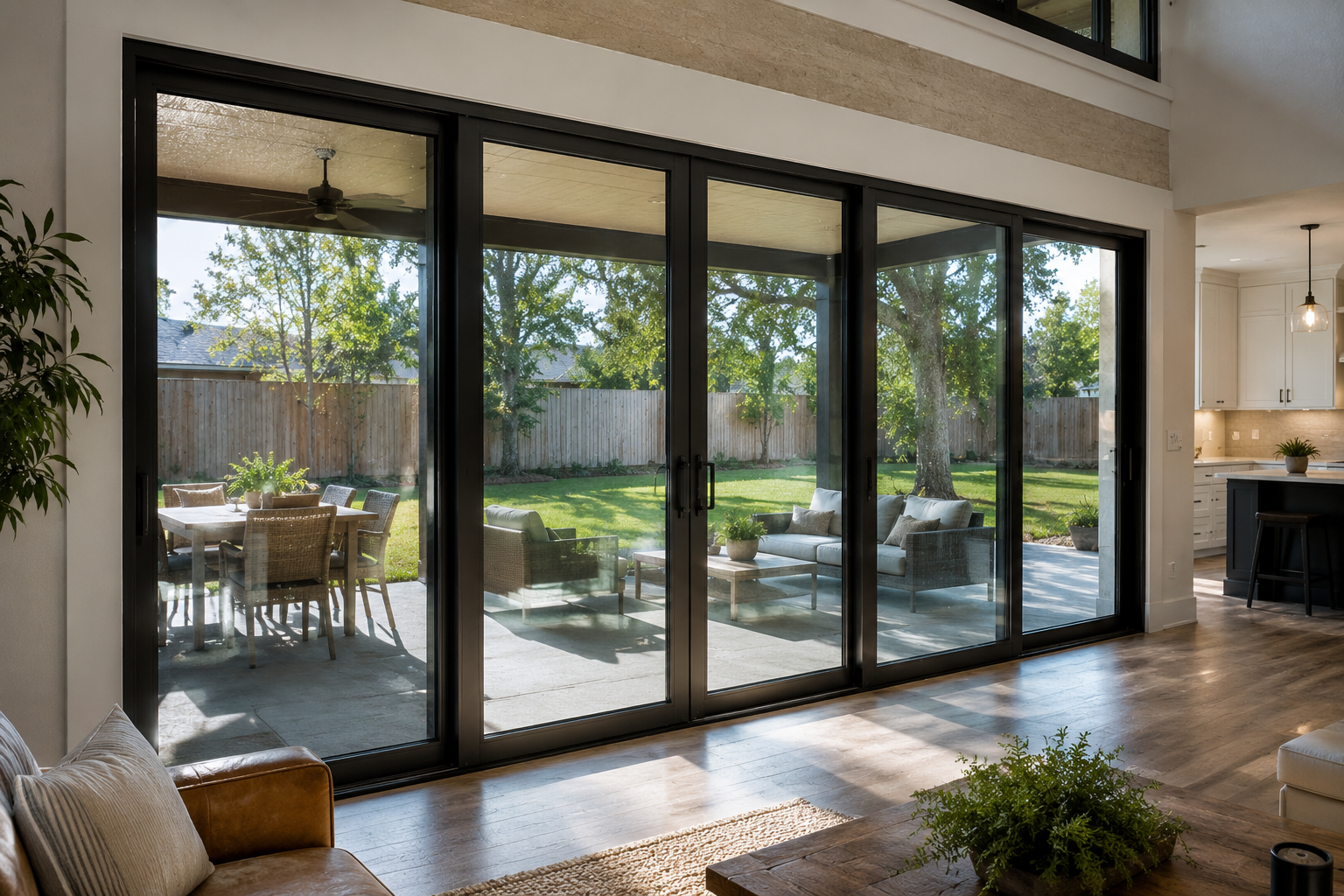 Finished work — sliding glass doors opening to patio